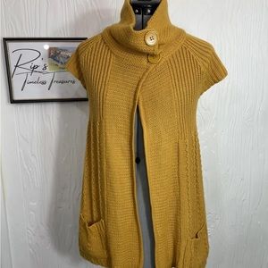 579 Women's Open Sweater Cardigan Size M Medium Mustard Pockets Button Collar